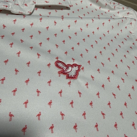 Johnnie O Performance Polo Shirt White Flamingo Print XL Golf Tennis Casual - Picture 5 of 10